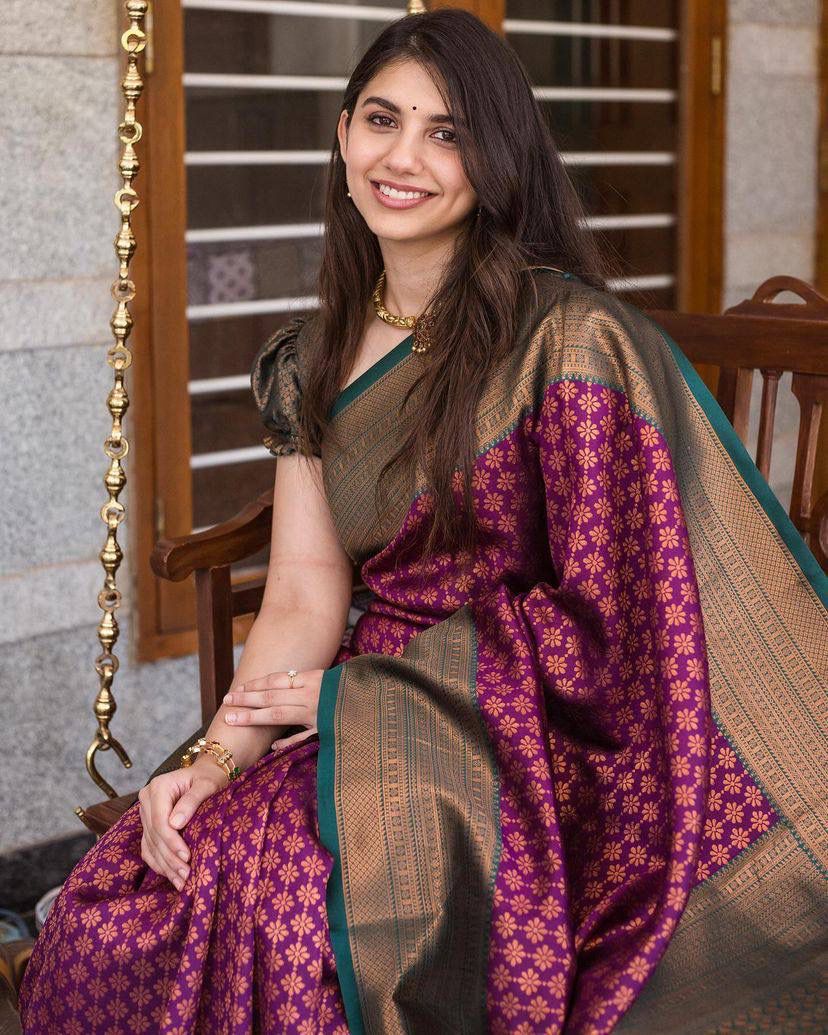 Exceptional Purple Soft Silk Saree With Dazzling Blouse Piece