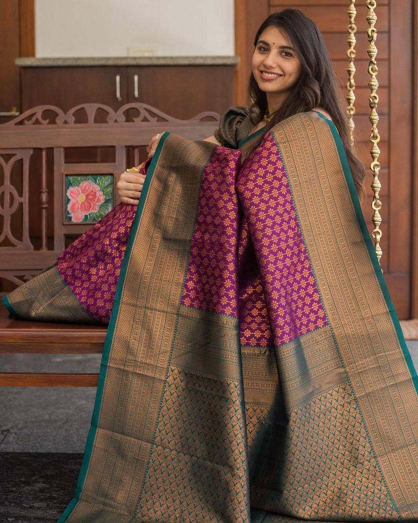 Exceptional Purple Soft Silk Saree With Dazzling Blouse Piece