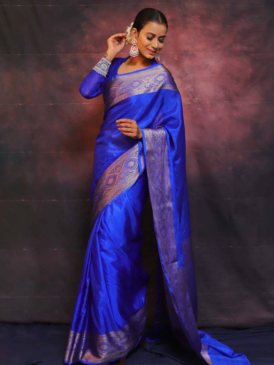 Flattering Royal Blue Soft Silk Saree With Charming Blouse Piece