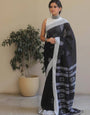 Dalliance Black Cotton Silk Saree With Prettiest Blouse Piece