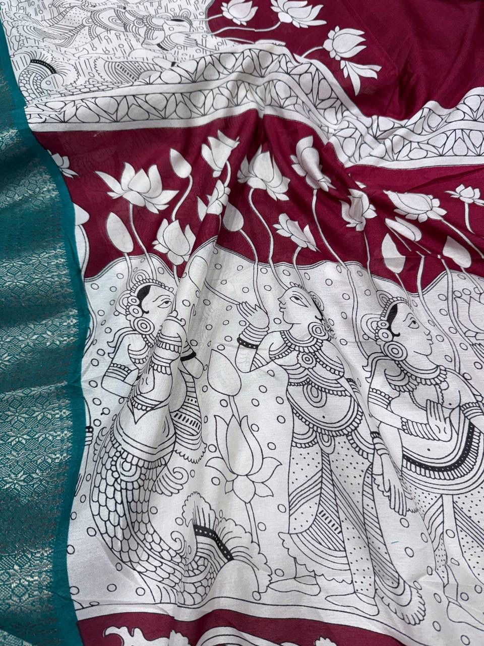 Verdant Maroon Digital Printed Dola Silk Saree With Trendy Blouse Piece