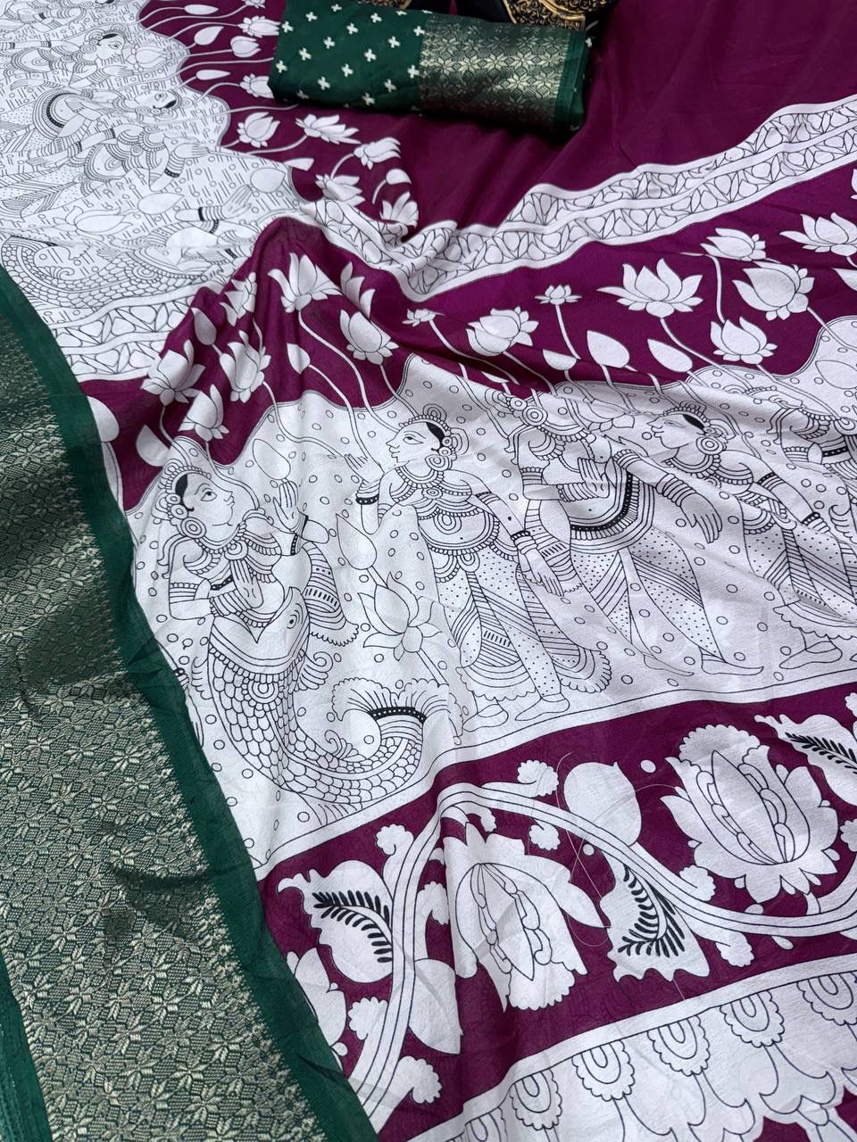 Ideal Purple Digital Printed Dola Silk Saree With Dissemble Blouse Piece