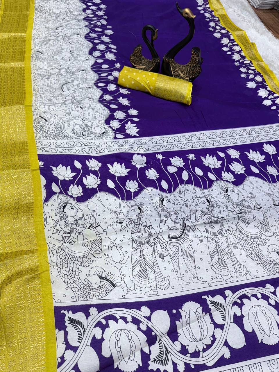 Petrichor Royal Blue Digital Printed Dola Silk Saree With Incredible Blouse Piece