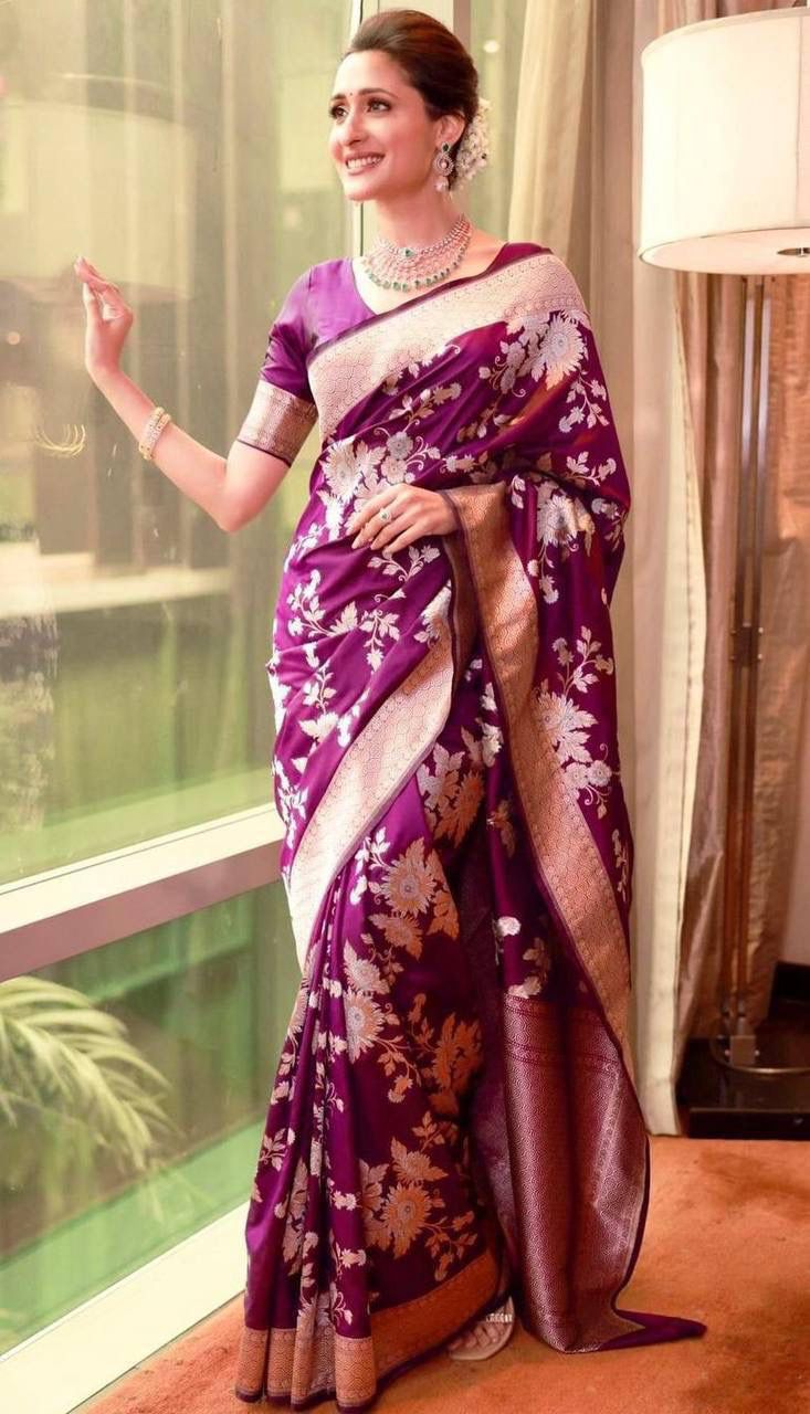 Gossamer Purple Soft Silk Saree With Ailurophile Blouse Piece