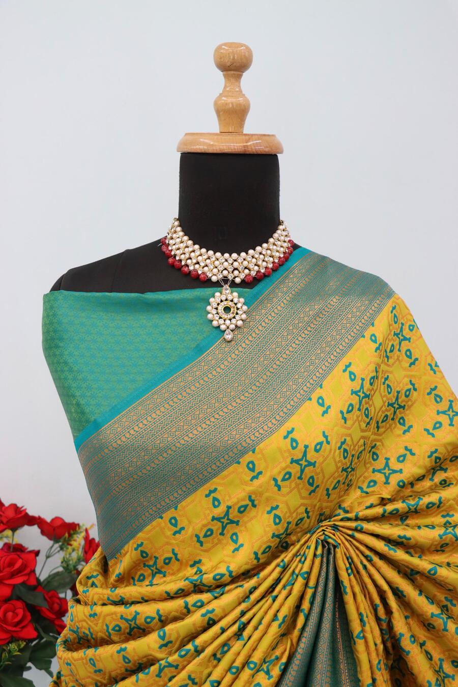 Designer Yellow Soft Banarasi Silk Saree With Gleaming Blouse Piece