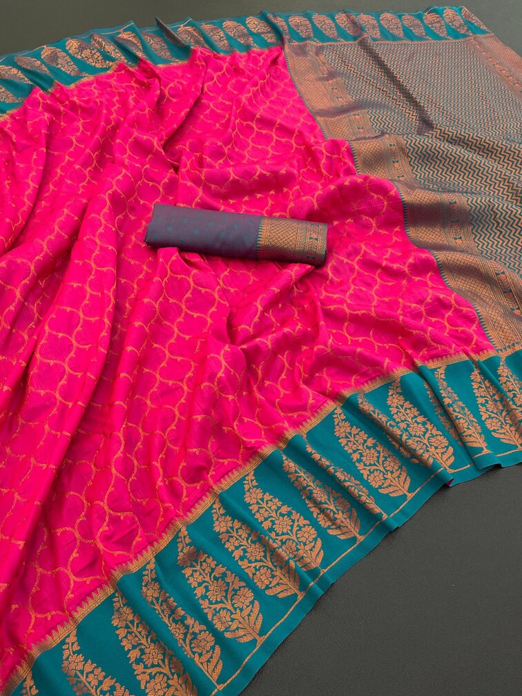 Chatoyant Dark Pink Soft Banarasi Silk Saree With Attractive Blouse Piece