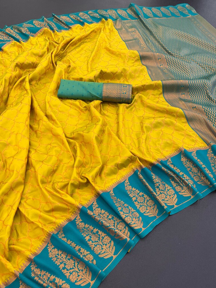 Seraglio Mustard Soft Banarasi Silk Saree With Most Flattering Blouse Piece