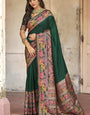 Sonorous Dark Green Pashmina Saree With Intricate Blouse Piece