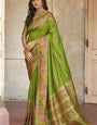 Extraordinary Green Pashmina Saree With Marvellous Blouse Piece
