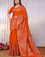 Enchanting Orange Pashmina Saree With Winsome Blouse Piece