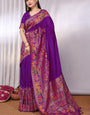 Enthralling Purple Pashmina Saree With Tempting Blouse Piece
