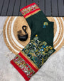 Palimpsest Dark Green Digital Printed Dola Silk Saree With Conflate Blouse Piece