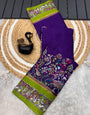 Pulsating Royal Blue Digital Printed Dola Silk Saree With Jubilant Blouse Piece