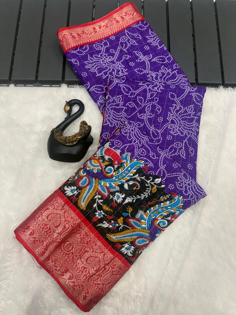 Majesty Purple Digital Printed Soft Silk Saree With Stunner Blouse Piece