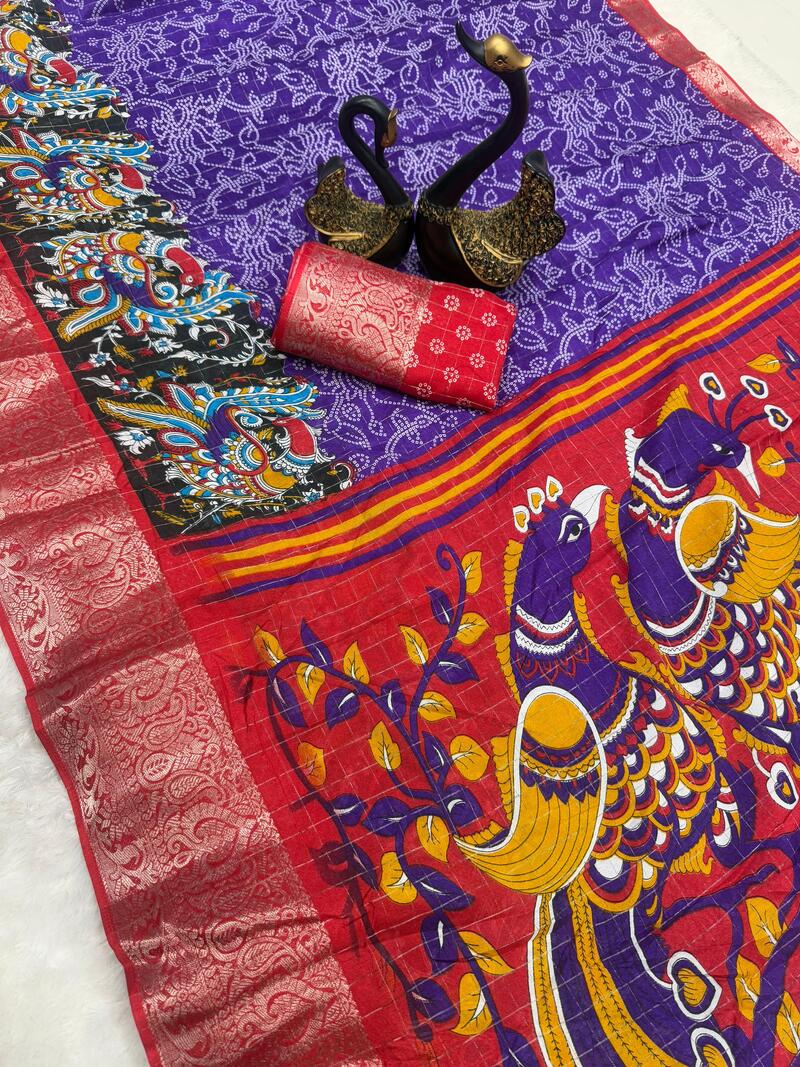 Majesty Purple Digital Printed Soft Silk Saree With Stunner Blouse Piece
