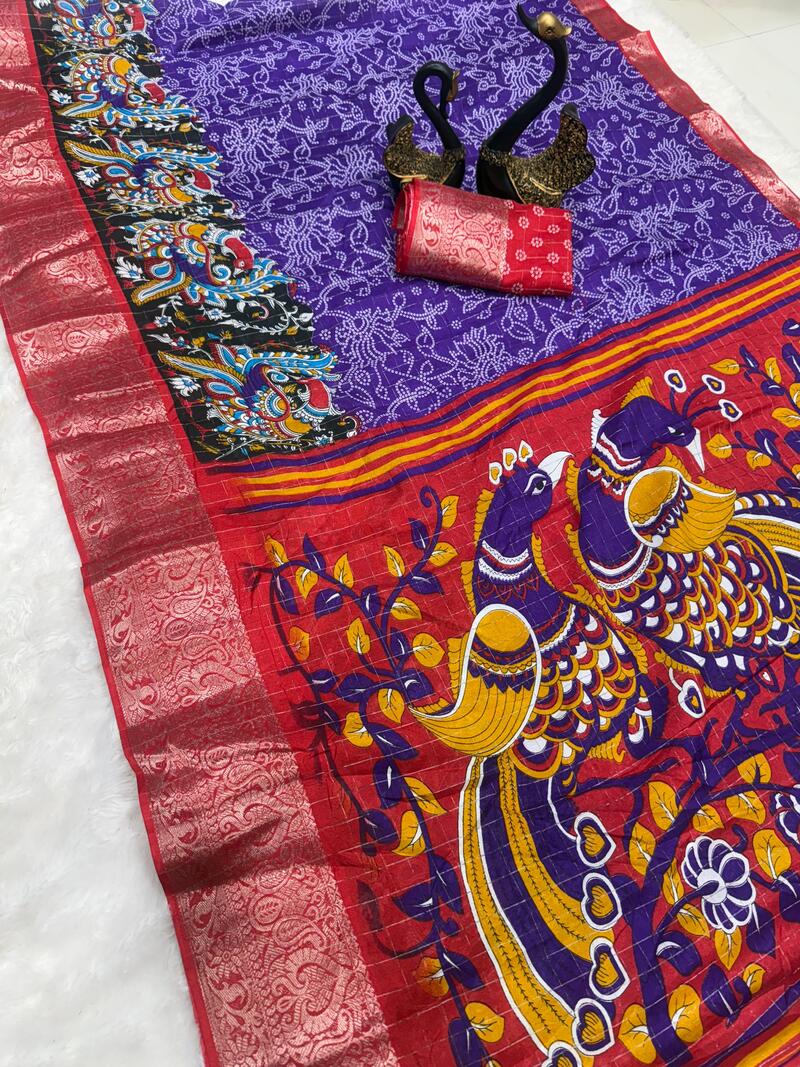 Majesty Purple Digital Printed Soft Silk Saree With Stunner Blouse Piece