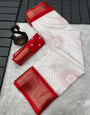 Dalliance Off White Digital Printed Dola Silk Saree With Divine Blouse Piece