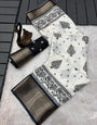 Elegant Off White Digital Printed Dola Silk Saree With Snazzy Blouse Piece