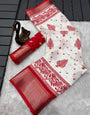 Exquisite Off White Digital Printed Dola Silk Saree With Propinquity Blouse Piece