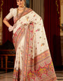 Prominent Beige Pashmina Saree With Ideal Blouse Piece