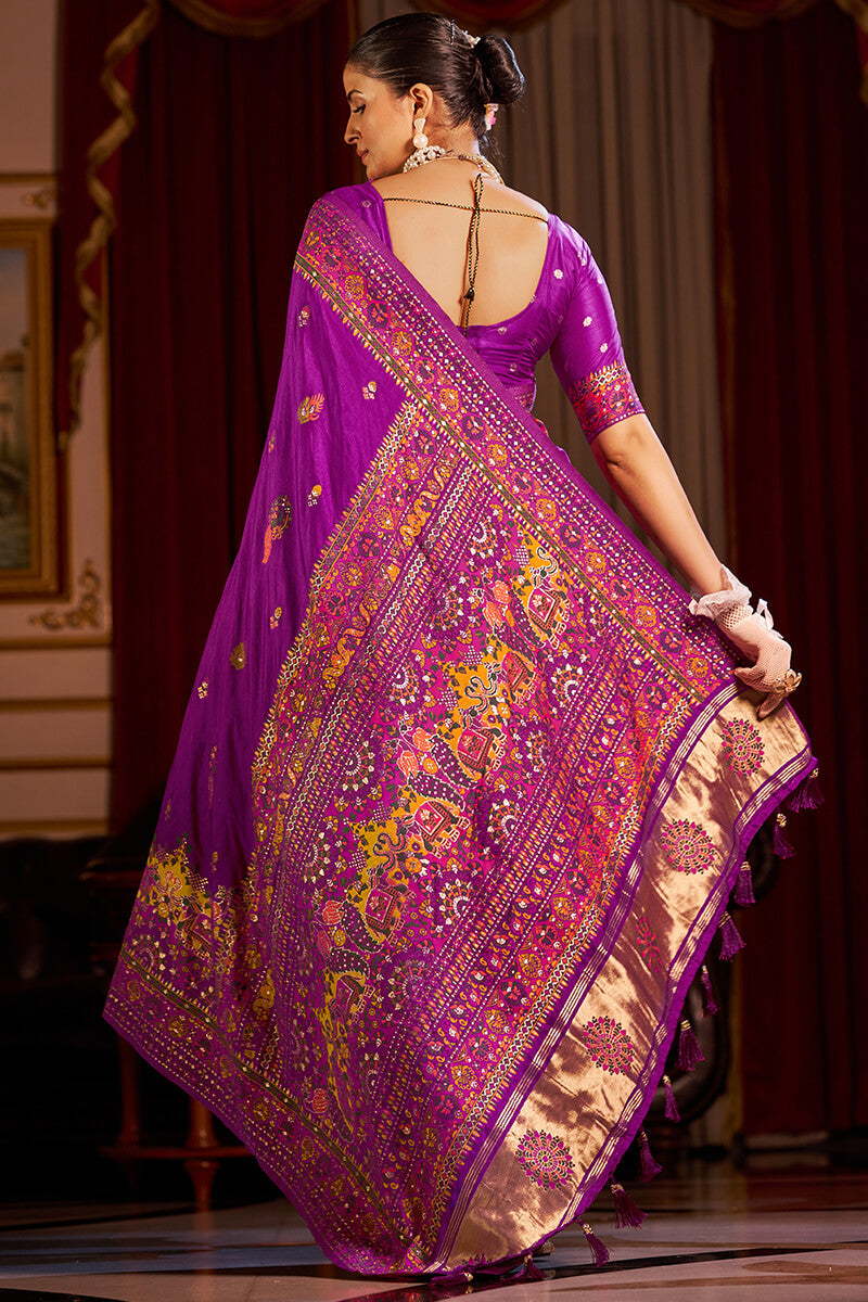 Splendorous Purple Pashmina Saree With Vivacious Blouse Piece