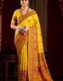 Mellifluous Yellow Pashmina Saree With Nectarous Blouse Piece
