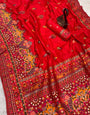 Woebegone Red Pashmina saree With Evanescent Blouse Piece