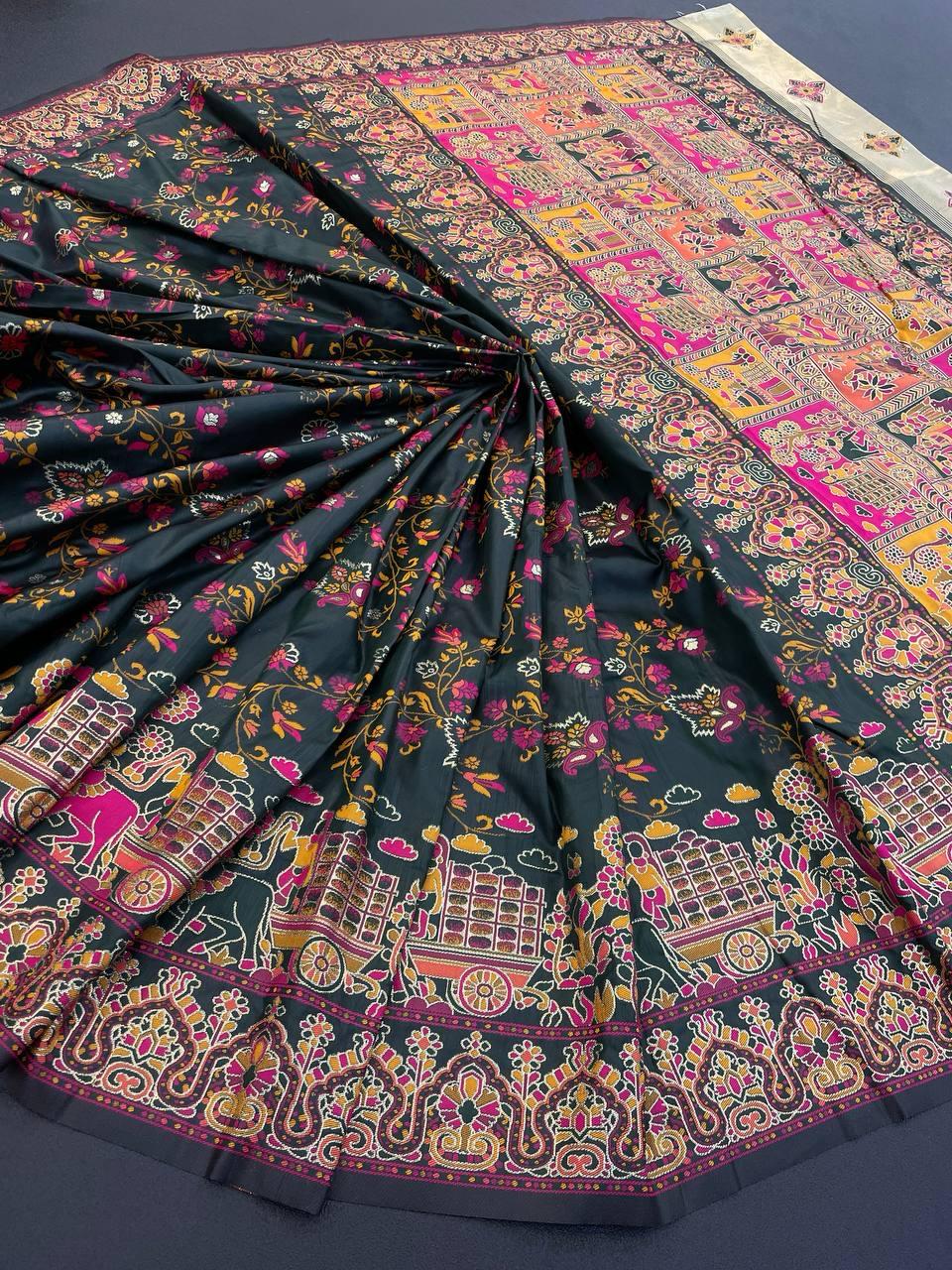 Smart Black Pashmina saree With Adorable Blouse Piece