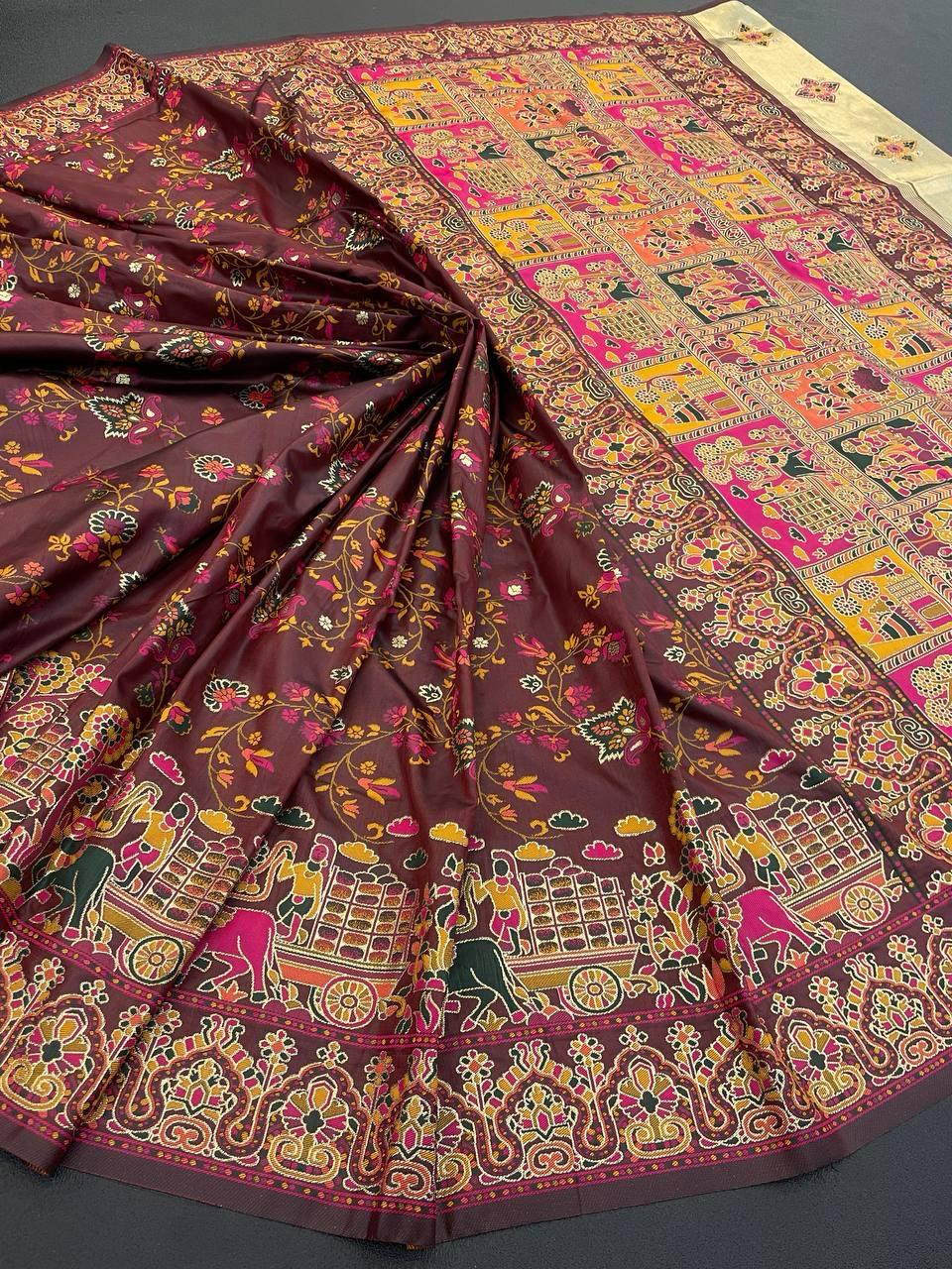 Ravishing Brown Pashmina saree With Entrancing Blouse Piece