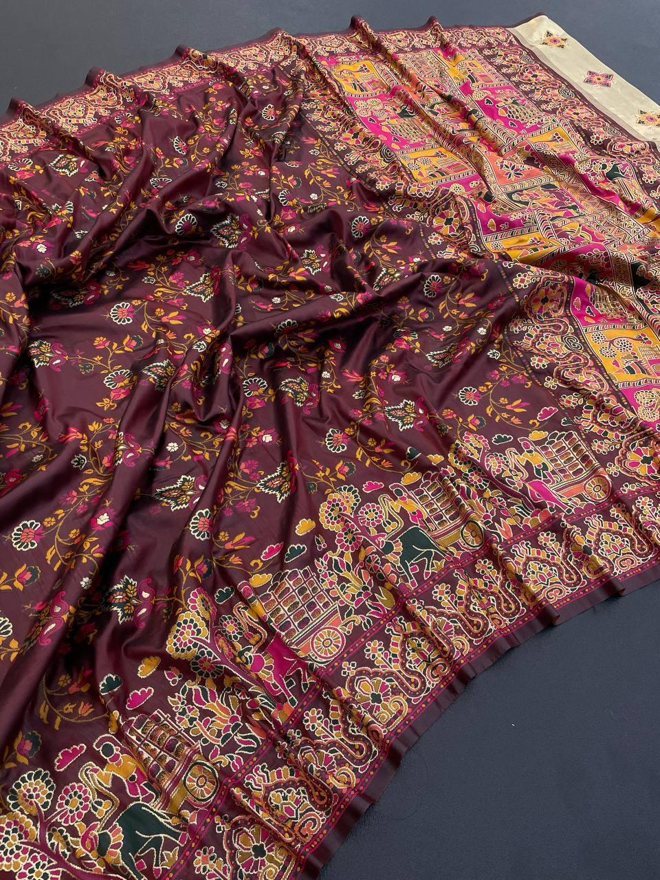 Ravishing Brown Pashmina saree With Entrancing Blouse Piece