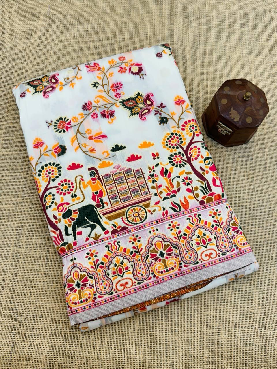 Ratatouille Off White Pashmina saree With Pleasurable Blouse Piece