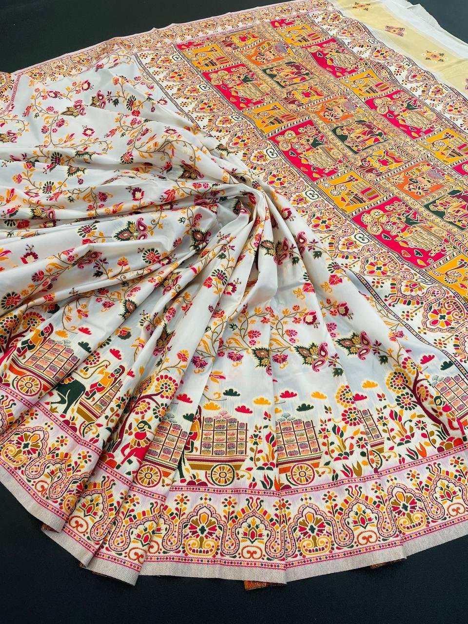 Ratatouille Off White Pashmina saree With Pleasurable Blouse Piece