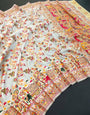 Beauteous Off White Pashmina saree With Confounding Blouse Piece