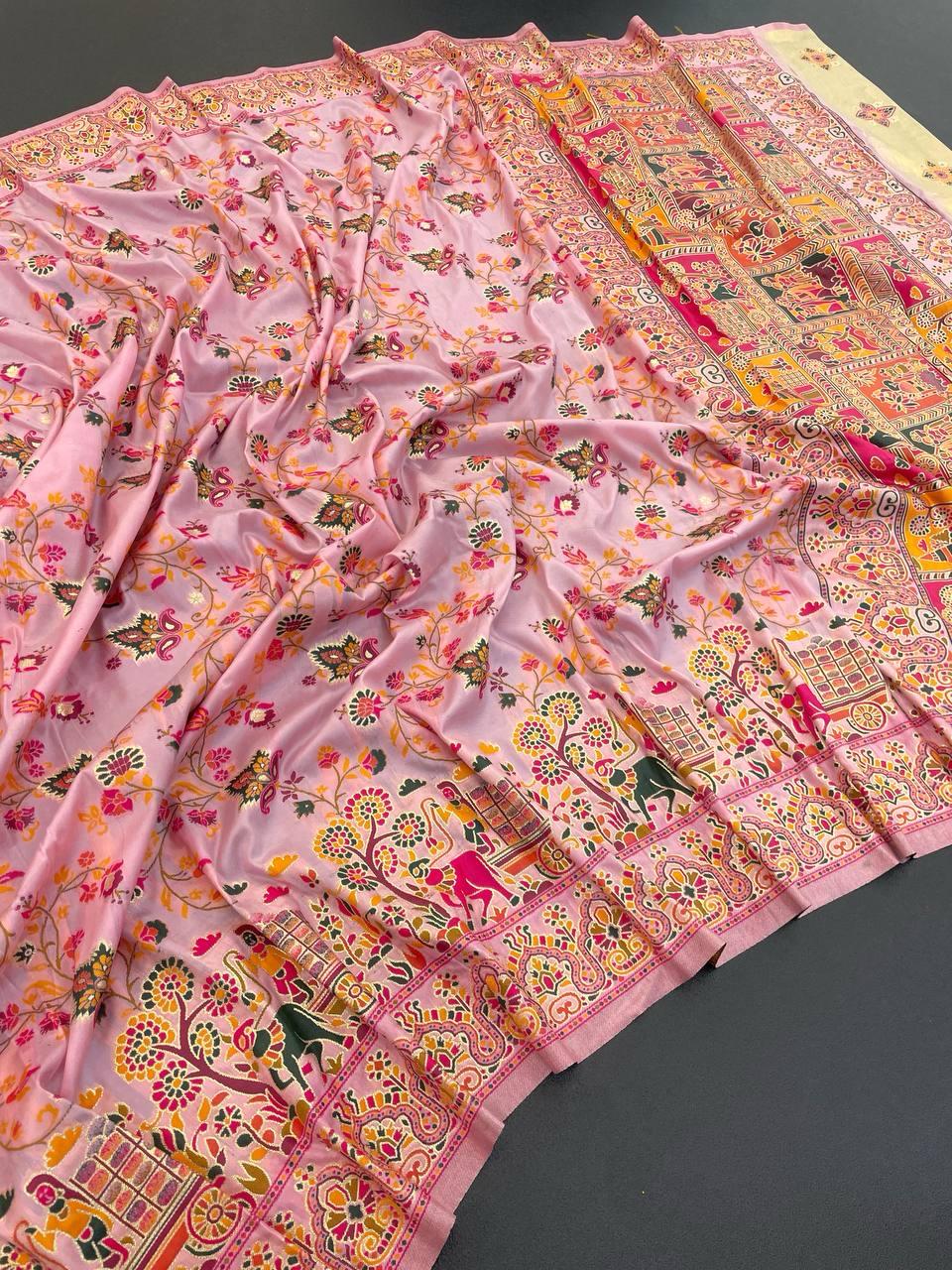 Charismatic Pink Pashmina saree With Quixotic Blouse Piece