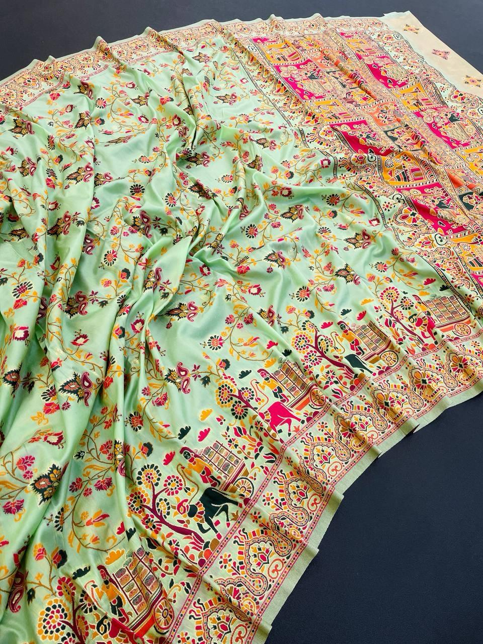 Luminous Pista Pashmina saree With Cynosure Blouse Piece