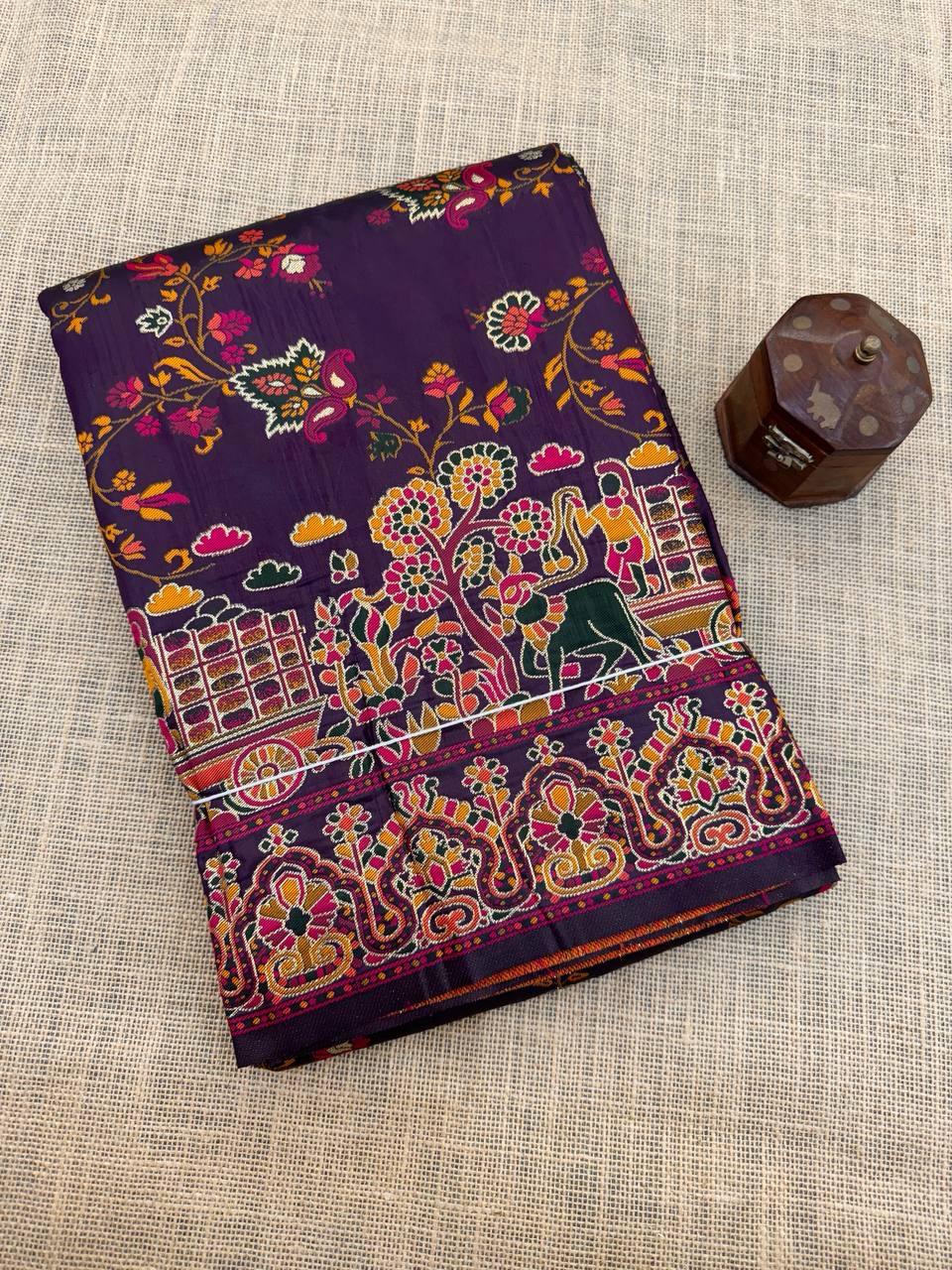 Nebula Purple Pashmina saree With Vivacious Blouse Piece