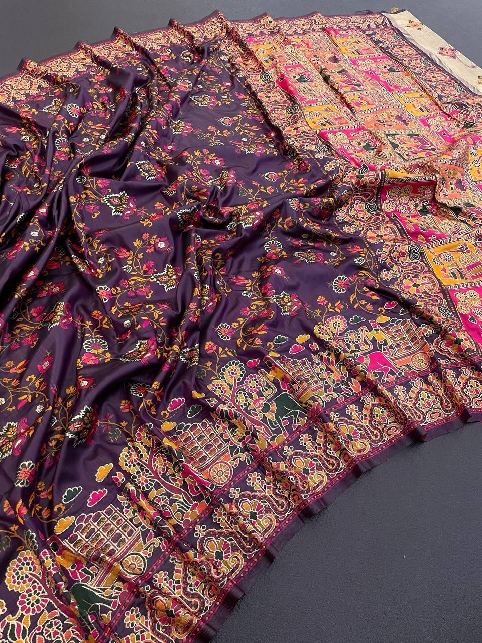Nebula Purple Pashmina saree With Vivacious Blouse Piece