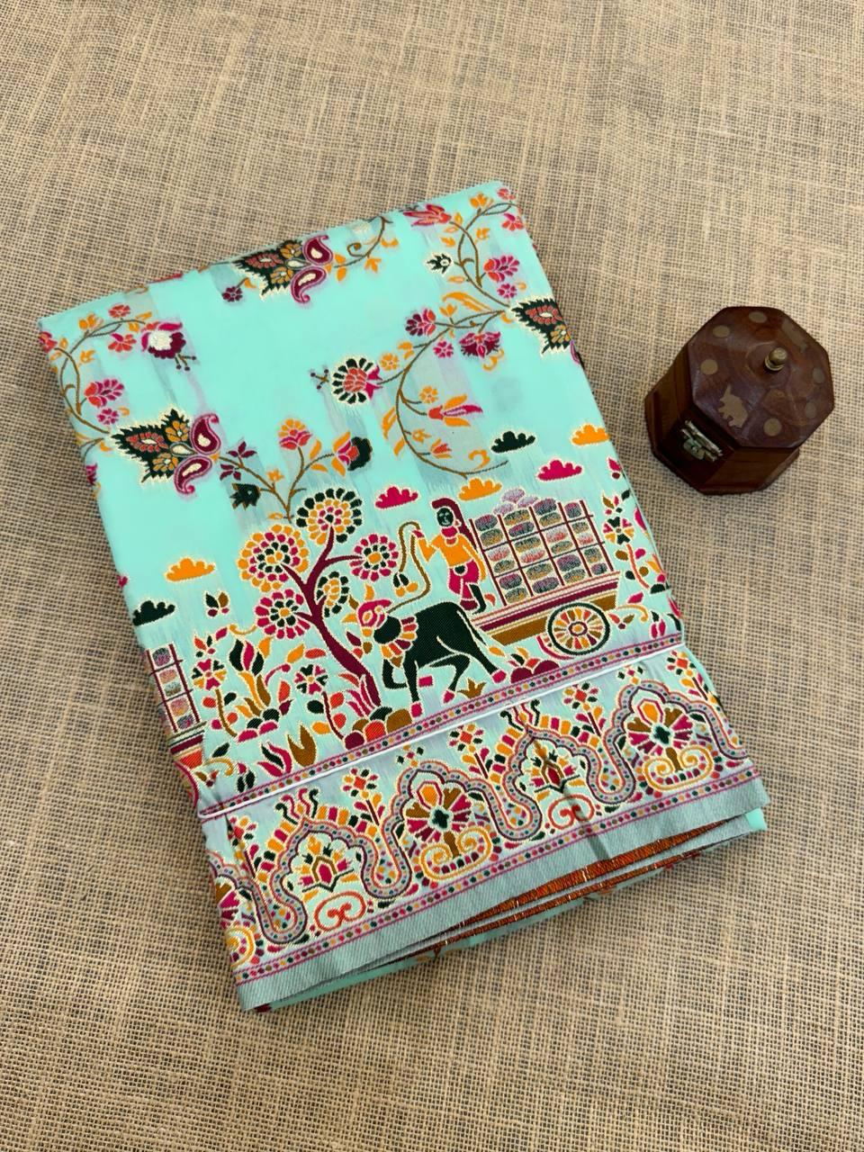 Ratatouille Sky Pashmina saree With Gossamer Blouse Piece