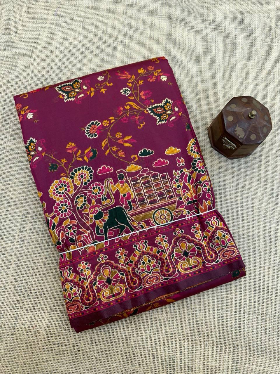 Tempting Wine Pashmina saree With Denouement Blouse Piece