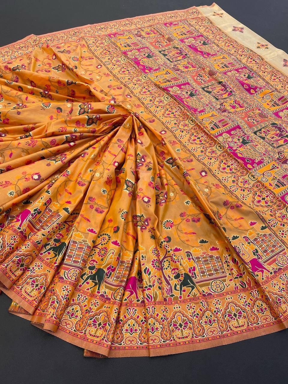 Jazzy Yellow Pashmina saree With Refreshing Blouse Piece