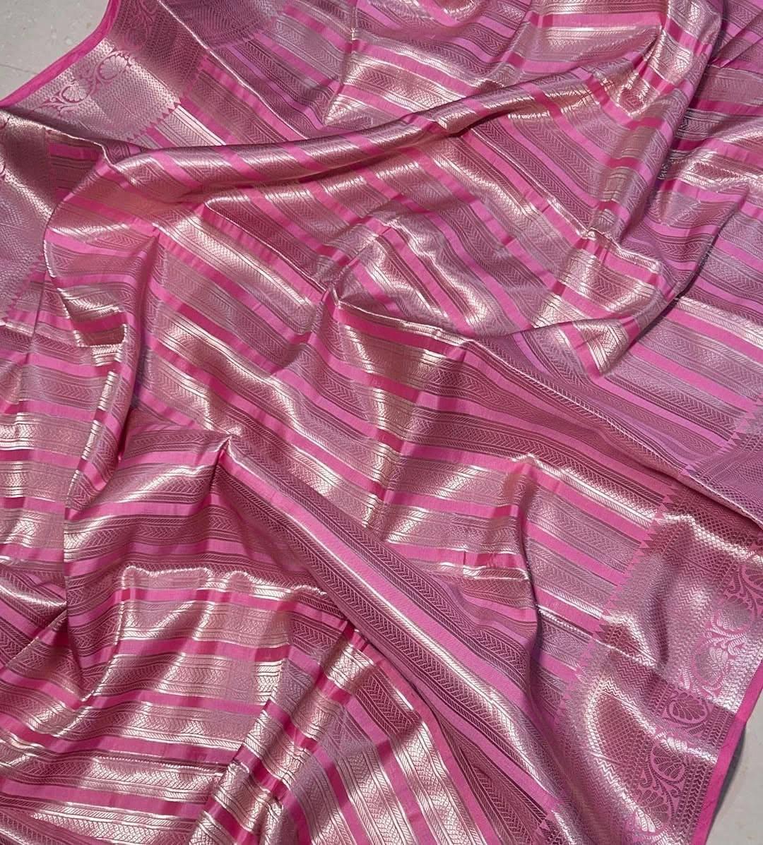 Excellent Pink Soft Tissue Silk Saree With Mesmeric Blouse Piece