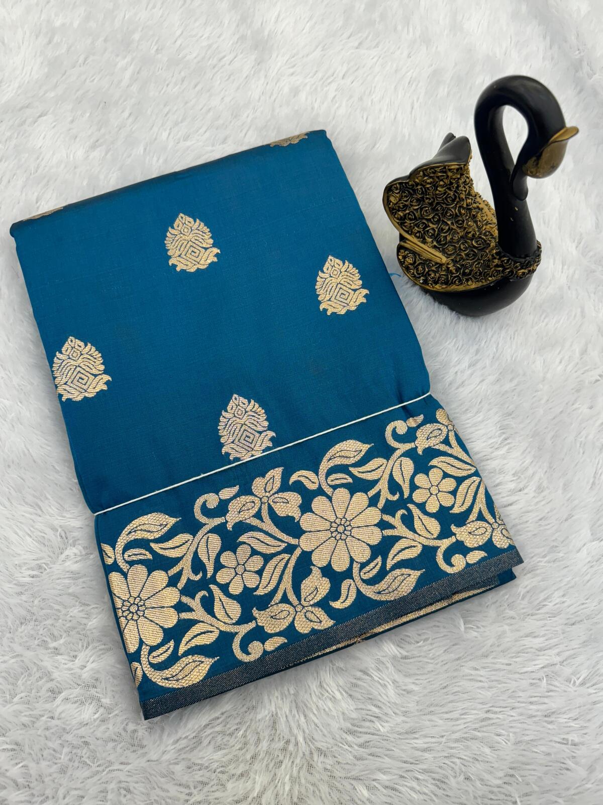Mellifluous Blue Soft Banarasi Silk Saree With Effulgent Blouse Piece