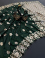 Charismatic Dark Green Soft Banarasi Silk Saree With Majestic Blouse Piece
