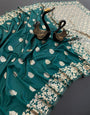 Sizzling Rama Soft Banarasi Silk Saree With Trendy Blouse Piece