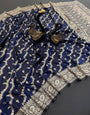 Beauteous Navy Blue Soft Banarasi Silk Saree With Enticing Blouse Piece