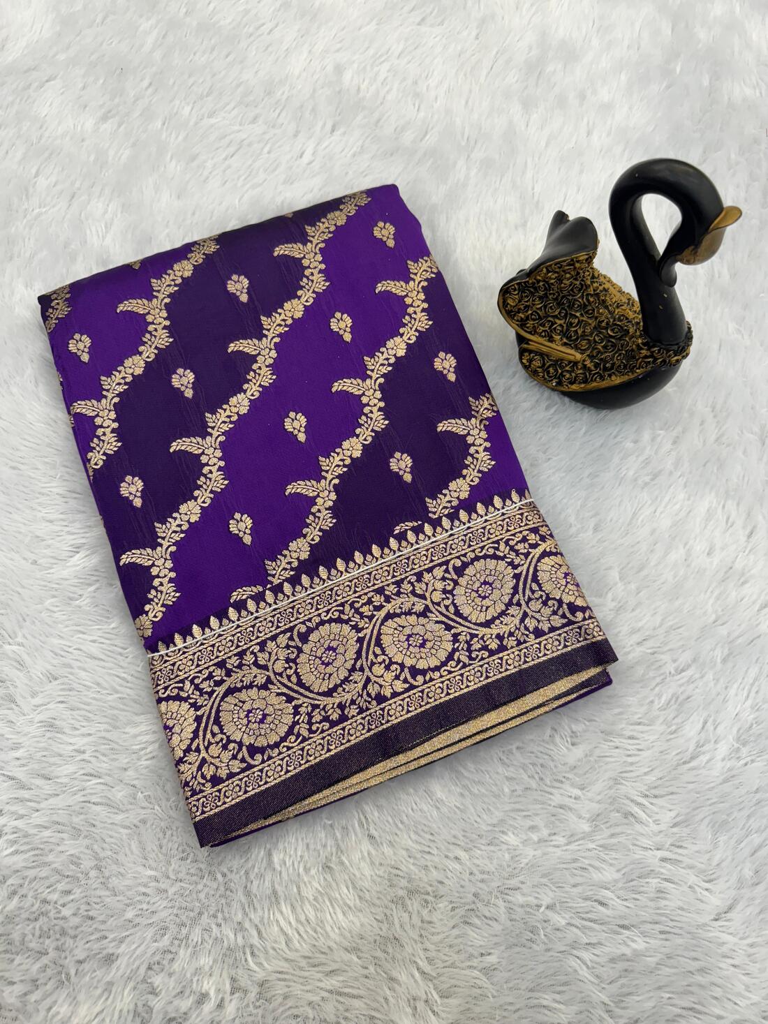 Chatoyant Purple Soft Banarasi Silk Saree With Ebullience Blouse Piece