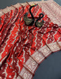 Devastating Red Soft Banarasi Silk Saree With Incredible Blouse Piece
