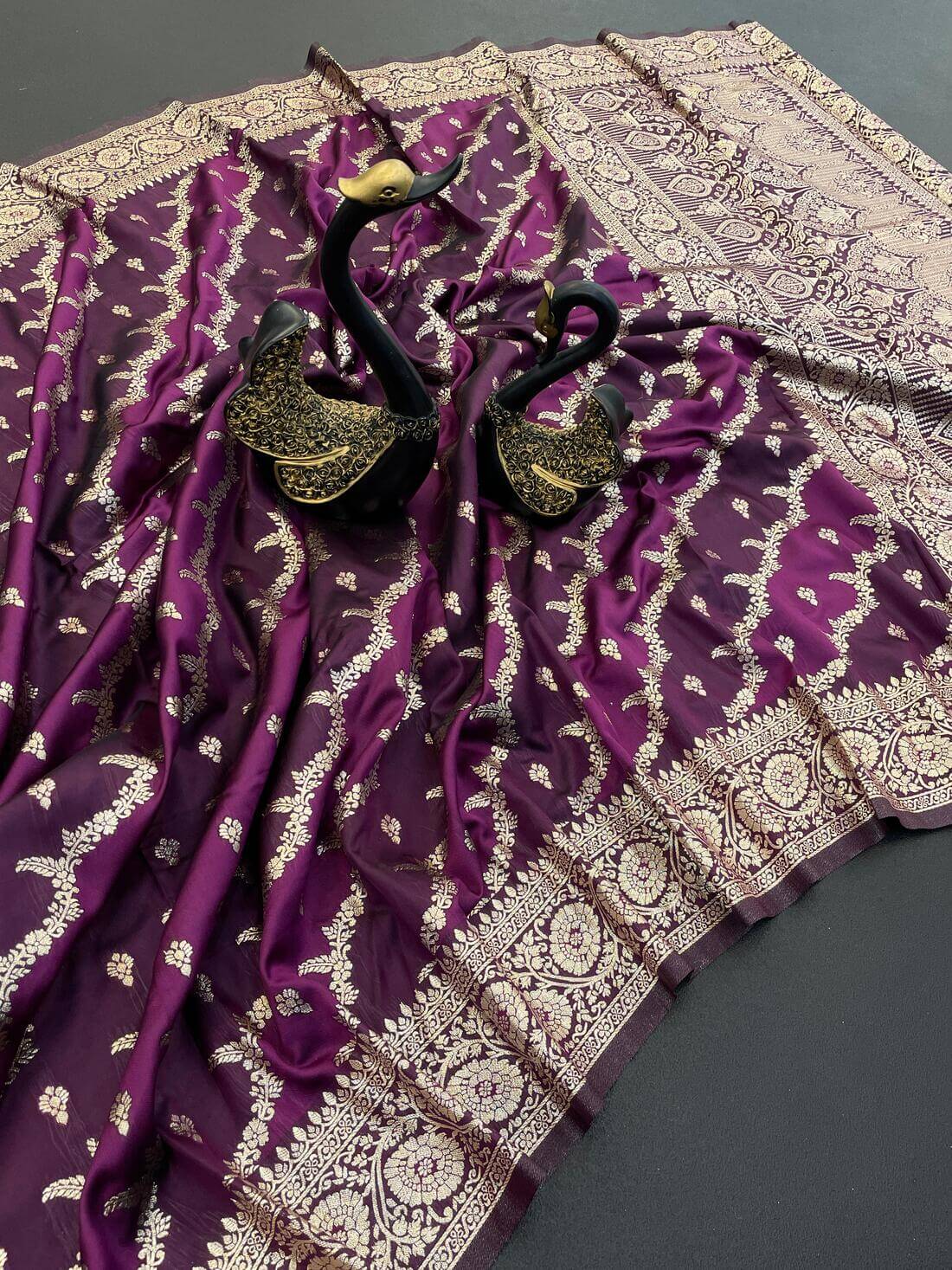 Radiant Wine Soft Banarasi Silk Saree With Gossamer Blouse Piece
