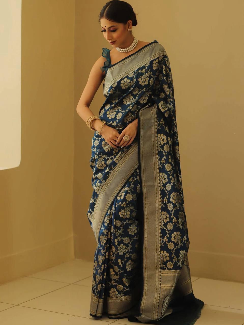 Skinny Blue Soft Silk Saree With Marvellous Blouse Piece