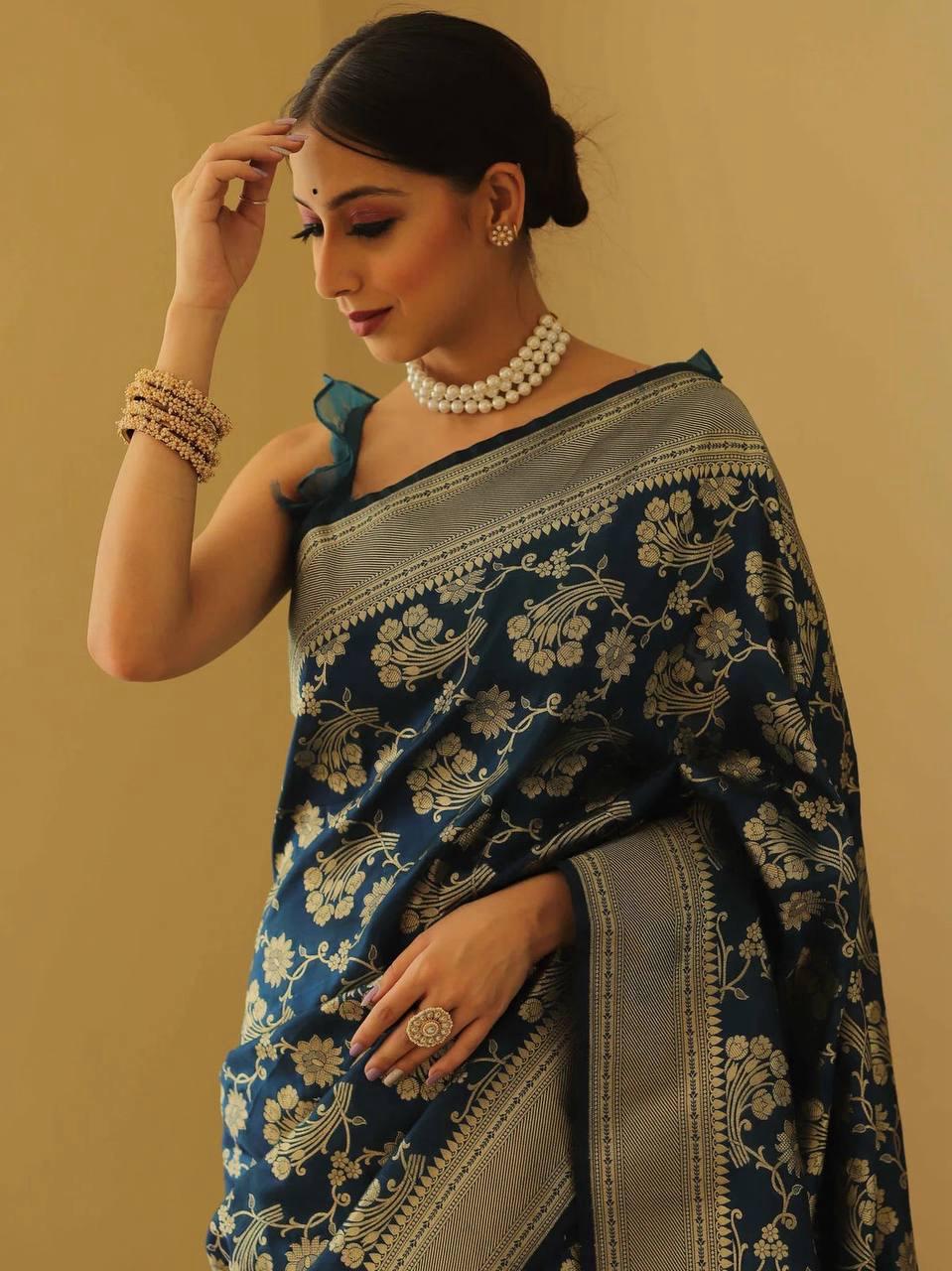 Skinny Blue Soft Silk Saree With Marvellous Blouse Piece